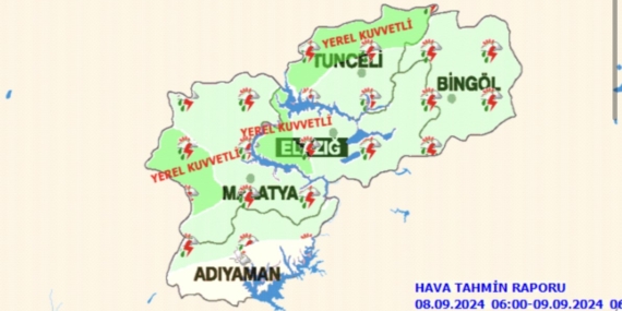 Elazığ İçin Kuvvetli Yağış Uyarısı Elazığ İçin Kuvvetli Yağış Uyarısı