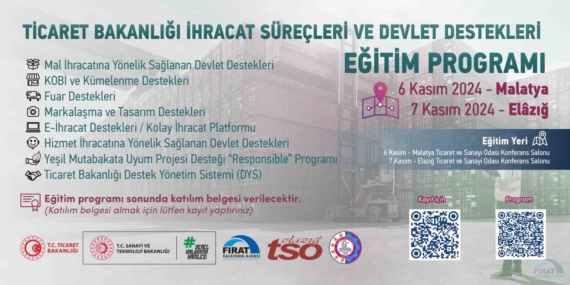 Malatya ve Elazığ’da “İhracat Süreçleri ve Devlet Destekleri” Eğitimi Düzenleniyor Malatya ve Elazığ’da “İhracat Süreçleri ve Devlet Destekleri” Eğitimi Düzenleniyor