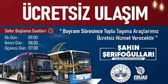 Elazığ Belediyesi'nden Bayramda Ücretsiz Ulaşım İmkanı Elazığ Belediyesi’nden Bayramda Ücretsiz Ulaşım İmkanı