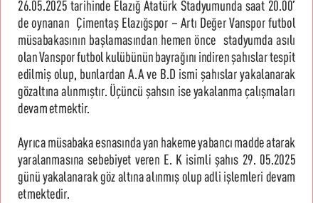 Elazığspor-Vanspor Maçında Hakeme Musluk Atan Kişi Yakalandı! Elazığspor-Vanspor Maçında Hakeme Musluk Atan Kişi Yakalandı!