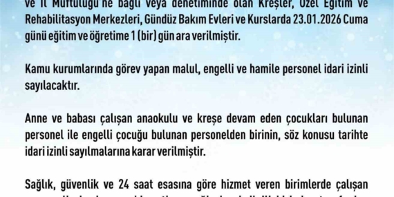Elazığ’da Rehabilitasyon ve Bakımevi Kursları İçin Kar Tatili Duyurusu