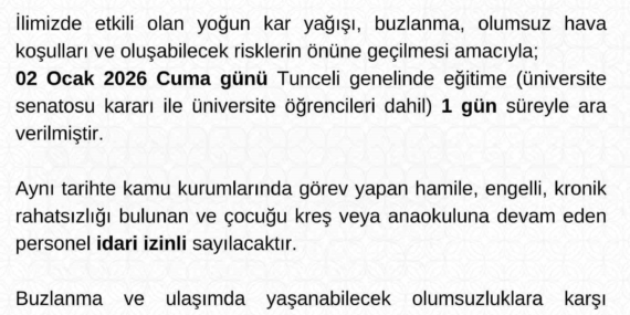 Tunceli’de Eğitime Bir Gün Daha Ara Verildi: Son Gelişmeler