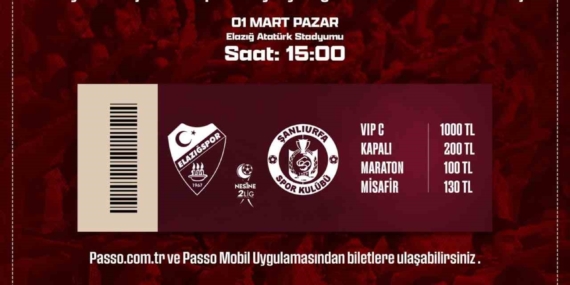Elazığspor ile Şanlıurfaspor Maç Biletleri Satışta!