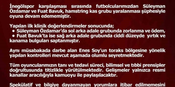 Elazığspor Sakat Futbolcuları İçin Önemli Açıklama Yaptı