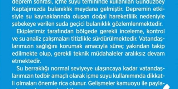 Malatya Depremi Sonrası İçme Suyunda Bulanıklık Sorunu