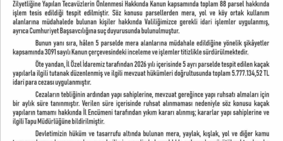 Elazığ’da Kaçak Yapılara 5.7 Milyon Lira Ceza ve Yıkım Kararı!