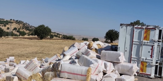 Diyarbakır’da Saman Dolu Kamyonun Kaza Anı