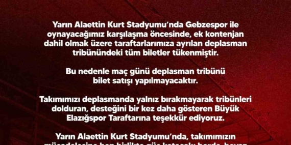 Elazığspor Deplasman Maçı Kapalı Gişe ile Gerçekleşti