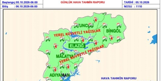 Elazığ’da Kuvvetli Yağış Uyarısı